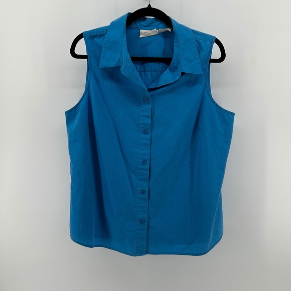 Basic Editions Tops - Basic Editions Teal Blue Sleeveless Button Down Shirt 18W 90s Coastal Preppy
